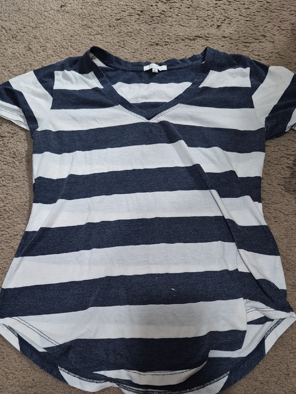 Z Supply Navy & White Striped V-Neck Short Sleeve Tee